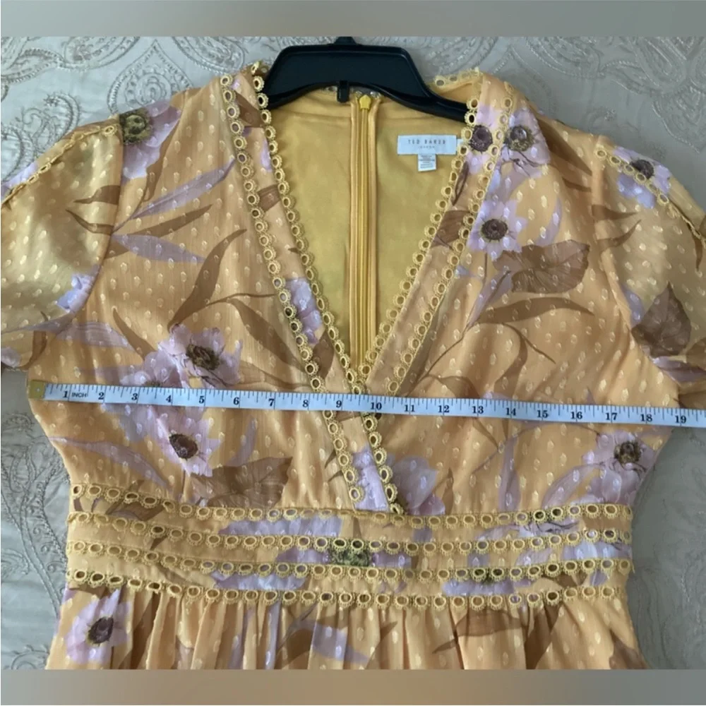 Ted Baker Mustard Floral Maxi dress Size 3 - Picture 7 of 9